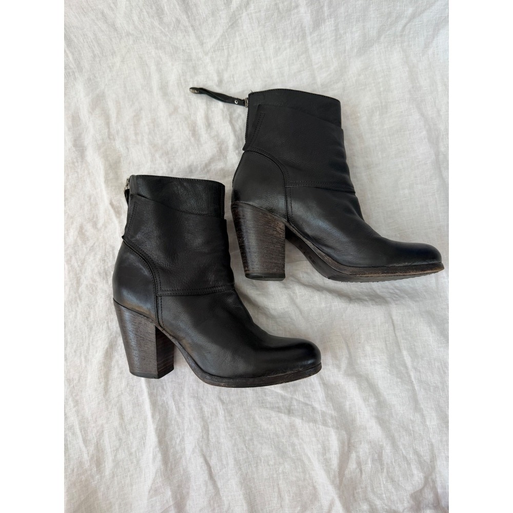 Moma Ankle Boots Women Black Leather Stacked Block Heel Made in Italy 39.5 - Picture 9 of 10
